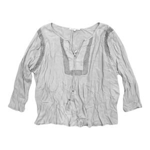 Danielrainn Oatmeal Beige Crochet Detail Viscose Blouse 3X